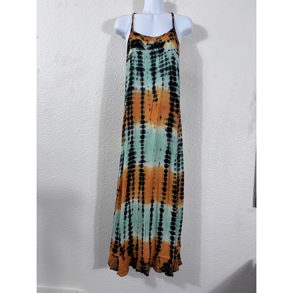 Sunflower Maxi Dress Women S Orange Green Tie Dye Spaghetti Strap Racerback Boho